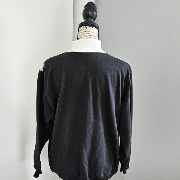 Vintage 80s Black & White Zip Up Turtle Neck Retro Sweater - Picture 2 of 7